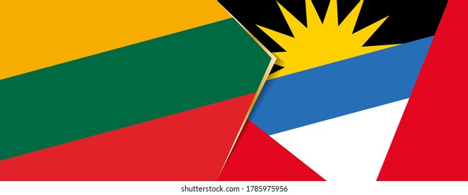 Lithuania and Antigua and Barbuda flags, two vector flags symbol of relationship or confrontation.