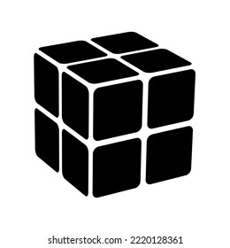 Lithuania - August 1, 2022. Black And White Classic Cube For Printing. Magic Rubik's Cube 2x2. Mechanical Puzzle Invented By American Inventor Larry D. Nichols. Typographic Graphics For Print. Vector 