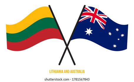 Lithuania and Australia Flags Crossed And Waving Flat Style. Official Proportion. Correct Colors.