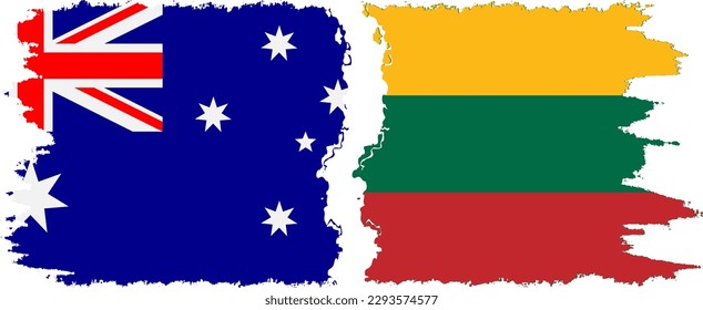 Lithuania and Australia grunge flags connection, vector