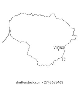 Lithuania Baltic country map with Vilnius capital city, detailed accurate border line simple handdrawn minimalist outline vector illustration, blank template for geography, travel, educational project