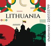 Lithuania Banner flag colors theme background and geometric abstract retro modern red, yellow and green design. Church illustration banner design template.