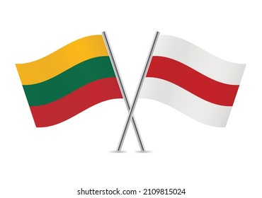 Lithuania and Belarus opposition flags. Lithuanian and Belarusian opposition flags isolated on white background. Vector illustration.