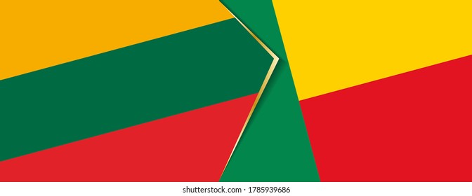 Lithuania and Benin flags, two vector flags symbol of relationship or confrontation.