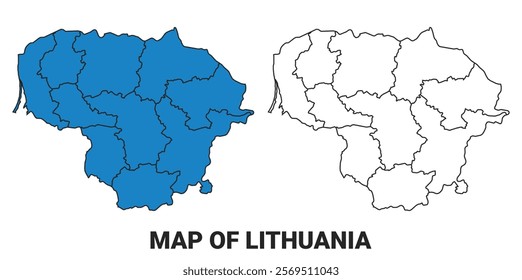 Lithuania Blue detailed map border regions outline vector set