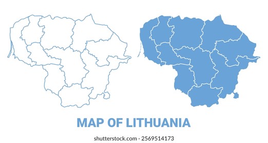 Lithuania Blue map flat regions border outline vector illustration