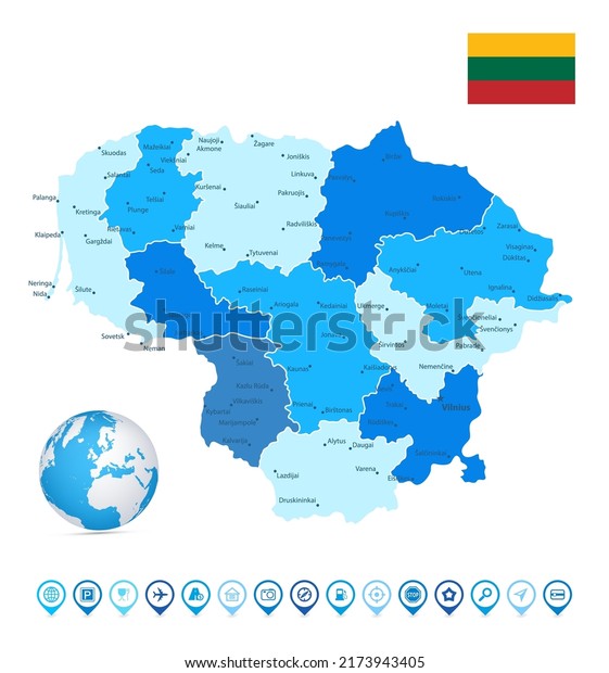 Lithuania Blue Map and Map icons. Detailed vector\
illustration of Lithuania\
Map.