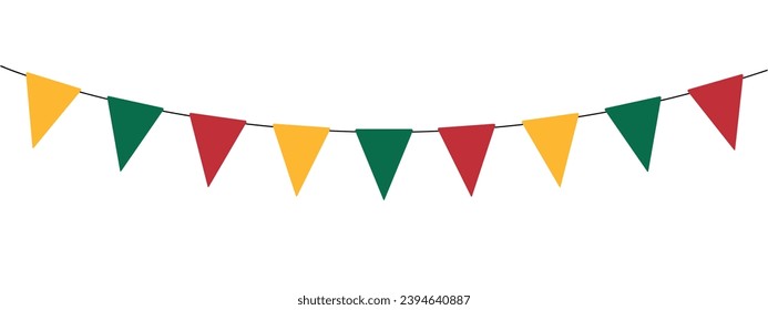 Lithuania bunting garland, string of yellow, green and red triangular flags, pennants, retro style vector illustration