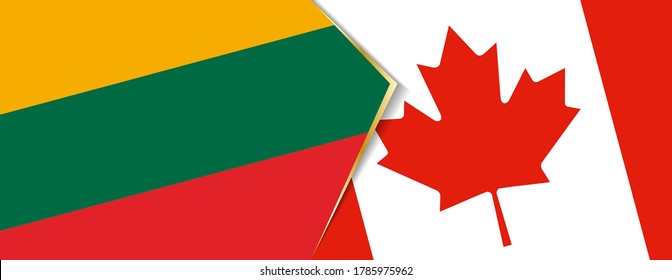 Lithuania and Canada flags, two vector flags symbol of relationship or confrontation.