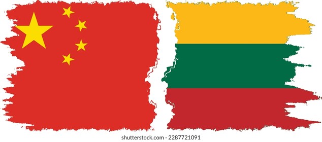 Conexión de banderas de grifo de Lituania y China, vector
