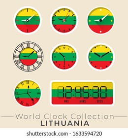 Lithuania clock : Set of national flag clock : Vector Illustration