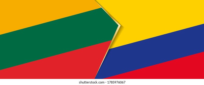 Lithuania and Colombia flags, two vector flags symbol of relationship or confrontation.