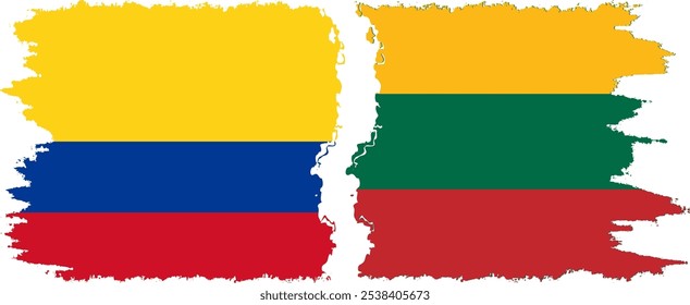 Lithuania and Colombia grunge flags connection, vector