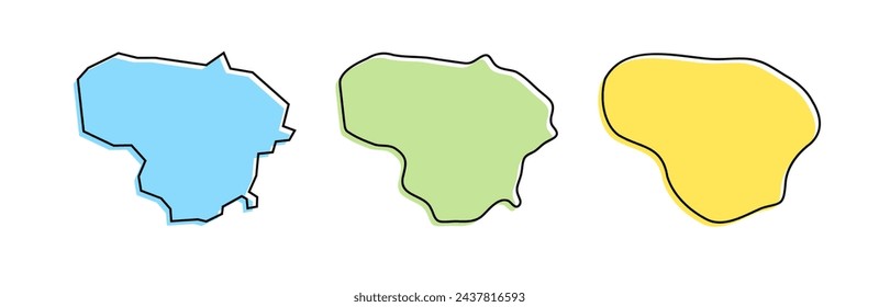 Lithuania country black outline and colored country silhouettes in three different levels of smoothness. Simplified maps. Vector icons isolated on white background.