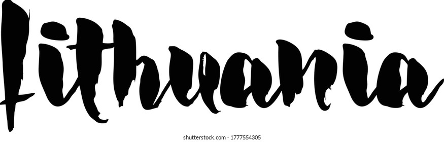 Lithuania Country Name Handwritten Calligraphy Black Color Text 
on White Background