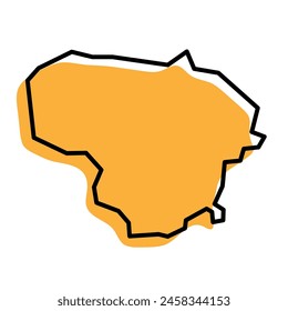 Lithuania country simplified map. Orange silhouette with thick black sharp contour outline isolated on white background. Simple vector icon