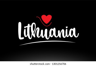 Lithuania country text with red love heart on black background suitable for a logo icon or typography design