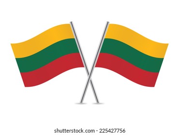 Lithuania crossed flags. Lithuanian flags on white background. Vector icon set. Vector illustration.
