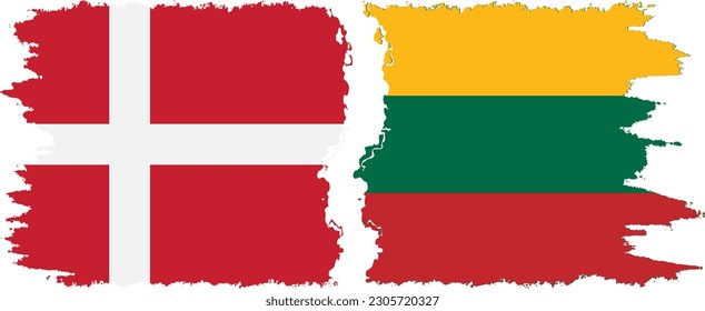 Lithuania and Denmark grunge flags connection, vector