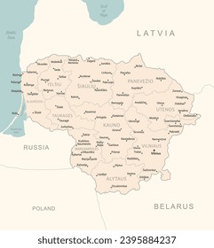 Litauen - detaillierte Karte mit den Verwaltungseinheiten Land. Vektorgrafik