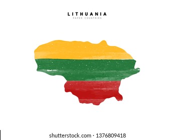 Lithuania detailed map with flag of country. Painted in watercolor paint colors in the national flag.