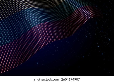 Lithuania digital flag made of dots, waving over a starry dark background