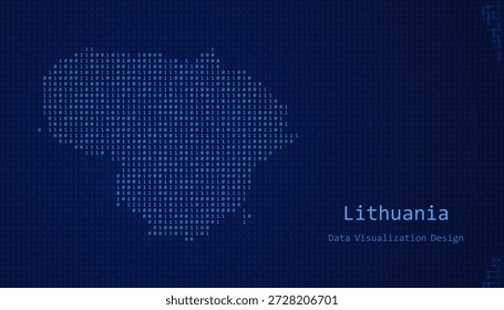 Lituânia Mapa digital formado com uns e zeros para design de visualização de dados