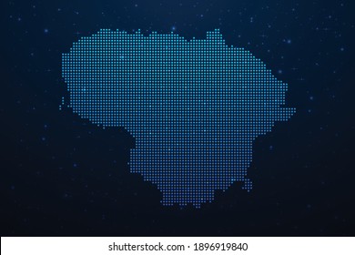 Lithuania dotted map in futuristic style, glowing outline made of stars lines dots. Communication, internet technologies concept on dark blue space background. Vector illustration.