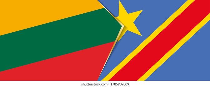 Lithuania and DR Congo flags, two vector flags symbol of relationship or confrontation.