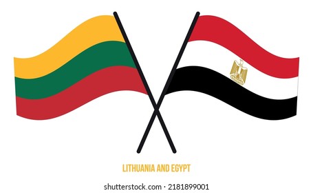 Lithuania and Egypt Flags Crossed And Waving Flat Style. Official Proportion. Correct Colors.