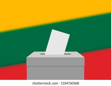 Lithuania election banner background. Ballot Box with blurred flag