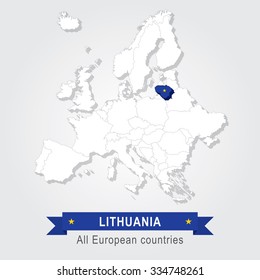 Lithuania. Europe administrative map.