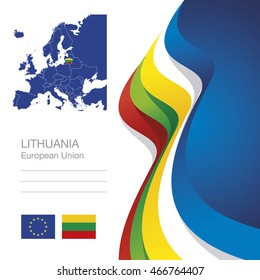 Lithuania European Union flag ribbon map abstract background