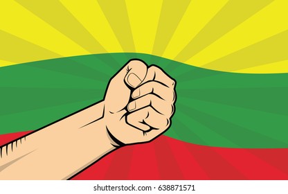 lithuania fight protest symbol with strong hand and flag as background vector