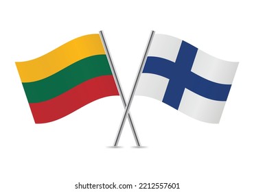 Lithuania and Finland crossed flags. Lithuanian and Finnish flags on white background. Vector icon set. Vector illustration.