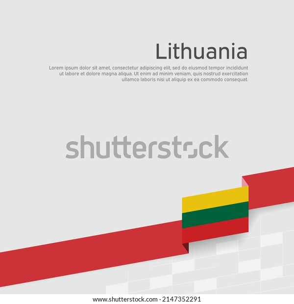 Lithuania flag background.\
State lithuanian patriotic banner, cover. Ribbon color flag of\
lithuania on a white background. National poster. Vector tricolor\
flat design