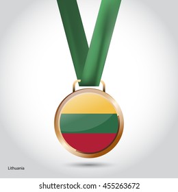 Lithuania Flag in Bronze Medal. Vector Illustration. RIO Olympic Game Bronze Medal. Vector Illustration