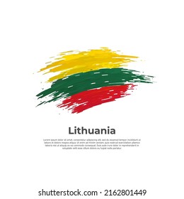 Lithuania flag. Brush strokes. Brush painted lithuanian flag on a white background. Vector design national poster, template. Place for text. State patriotic banner of lithuania, cover. Copy space