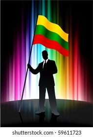 Bandeira da Lituânia com homem de negócios sobre fundo de espectro abstrato Ilustração original