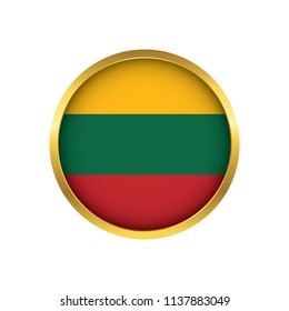 Lithuania flag button, Golden on a white background,flag of Lithuania Round badge or icon isolated. Vector illustration.