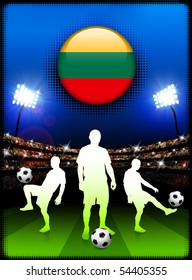 Lithuania Flag Button with Soccer Match in Stadium Original Illustration