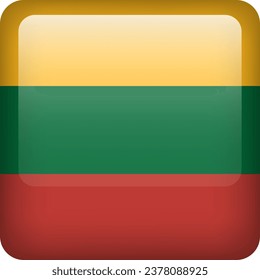 Lithuania flag button. Square emblem of Lithuania. Vector Lithuanian flag, symbol. Colors and proportion correctly.
