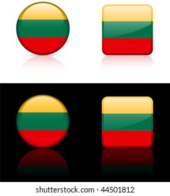 Lithuania Flag Buttons on White and Black Background Original Vector Illustration