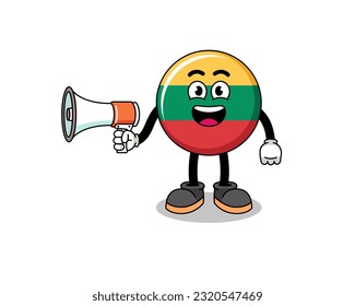 lithuania flag cartoon illustration holding megaphone , character design