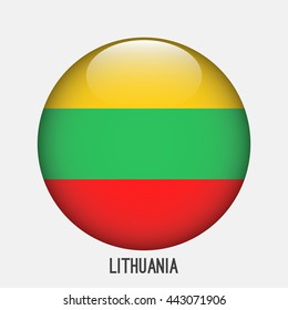 Lithuania flag in circle shape. Transparent,glossy,glass button