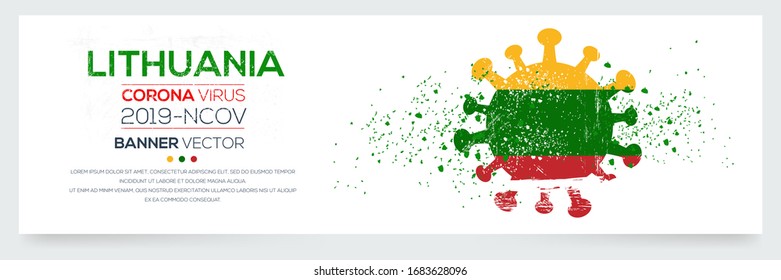  Lithuania flag with corona virus Symbol, (2019-nCoV), vector illustration.