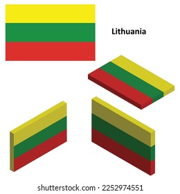 Lithuania flag, Country flag, vector set of isometric flat icons, 3D style, different views. Design elements for banners, websites, presentations, infographics, map