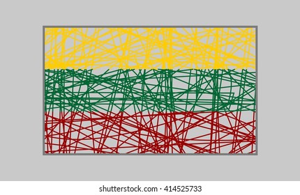Lithuania flag design concept. Flag painted by pencil strokes and country name. Image relative to travel and politic themes