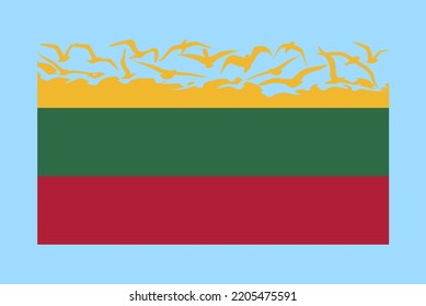 Lithuania flag with freedom concept, independent country idea, Lithuania flag transforming into flying birds vector, sovereignty metaphor, flat design