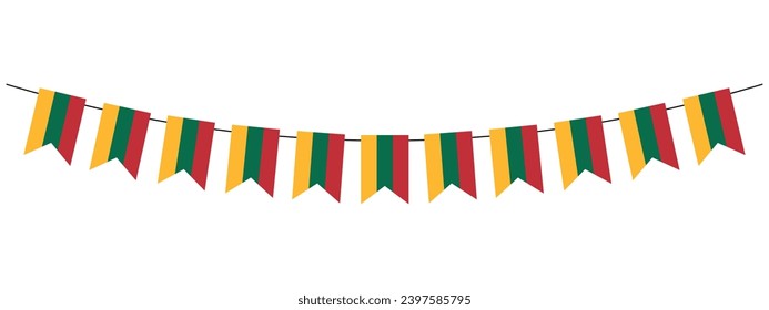 Lithuania flag garland, pennants on a rope for party, carnival, festival, celebration, bunting decorative pennants, vector illustration